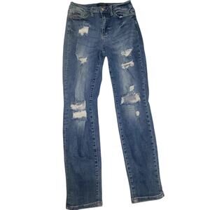 Womens Judy Blue Mid-rise Destroy Straight Jeans Size 7/28